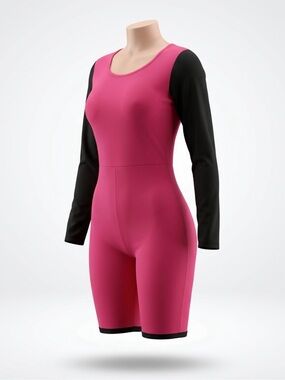 Colorblock Pink and Black Long-Sleeve Romper